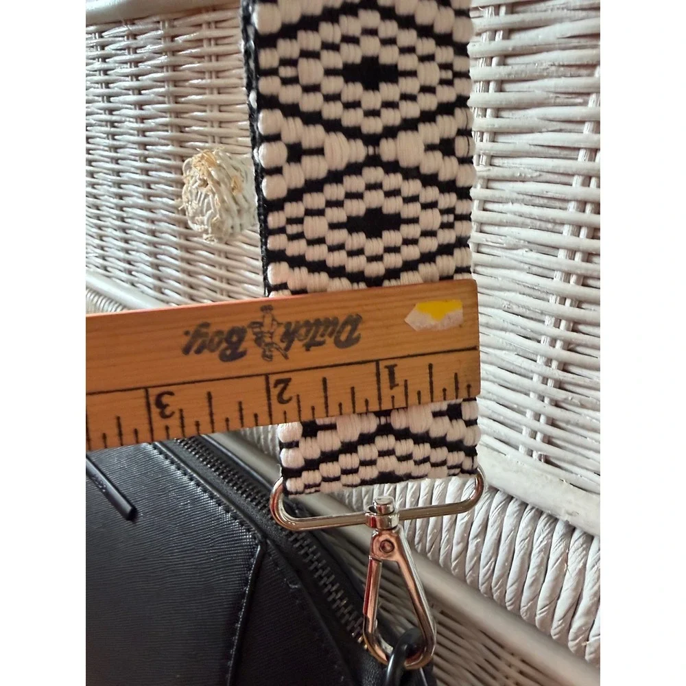 Aldo Black Saffiano Crossbody Bag with Woven Geometric Guitar Strap NEW